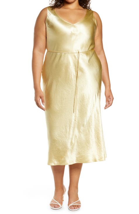 Double V-Neck Satin Slipdress (Plus Size)