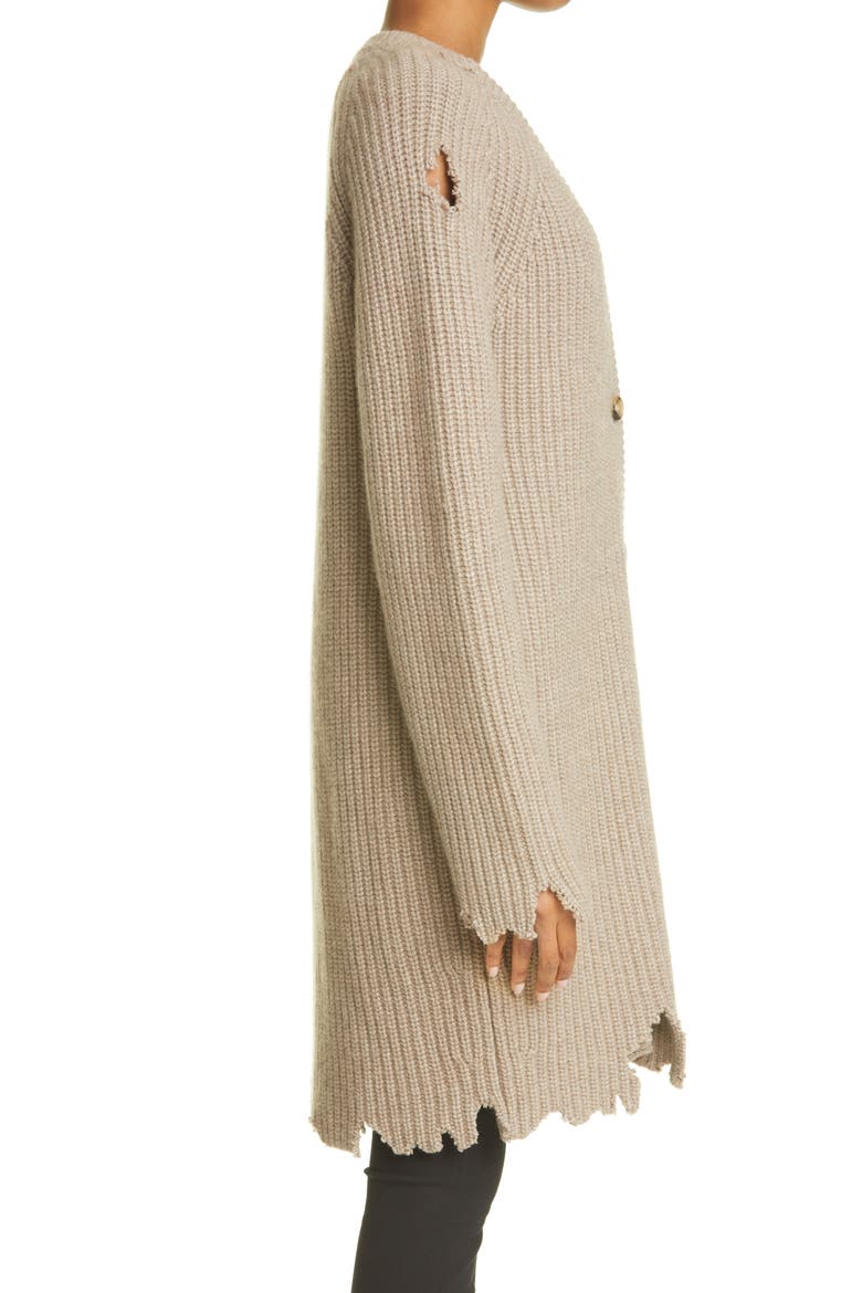 Rory Distressed Longline Cashmere Cardigan, Alternate, color, HUSK