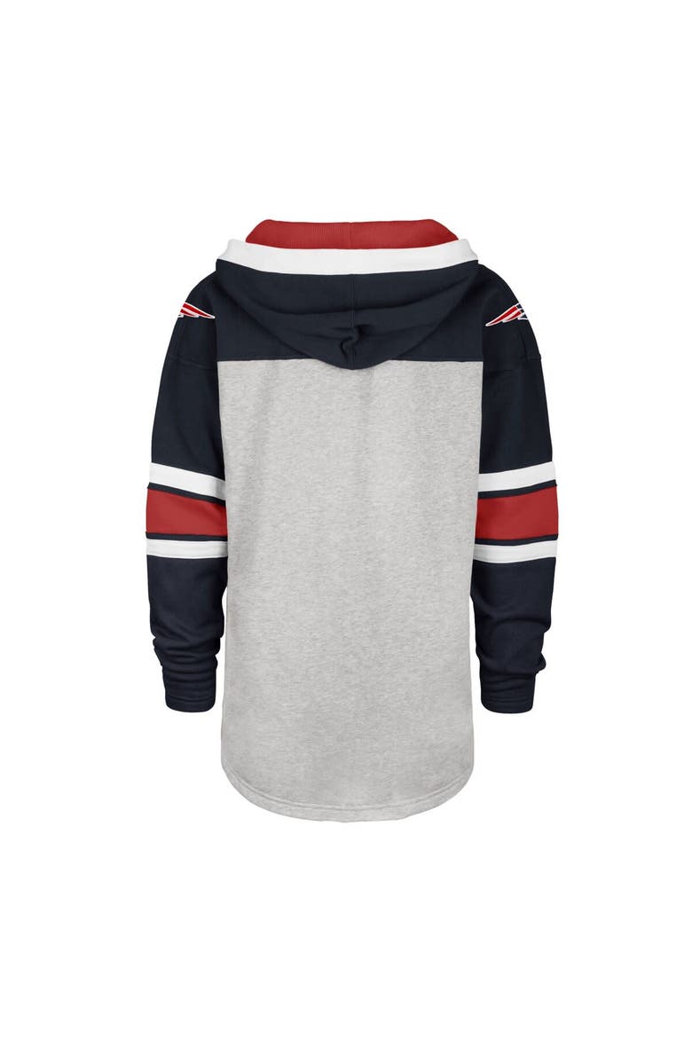 Men's '47 New England Patriots Heather Gray Gridiron Lace-Up Pullover Hoodie, Alternate, color, Gray