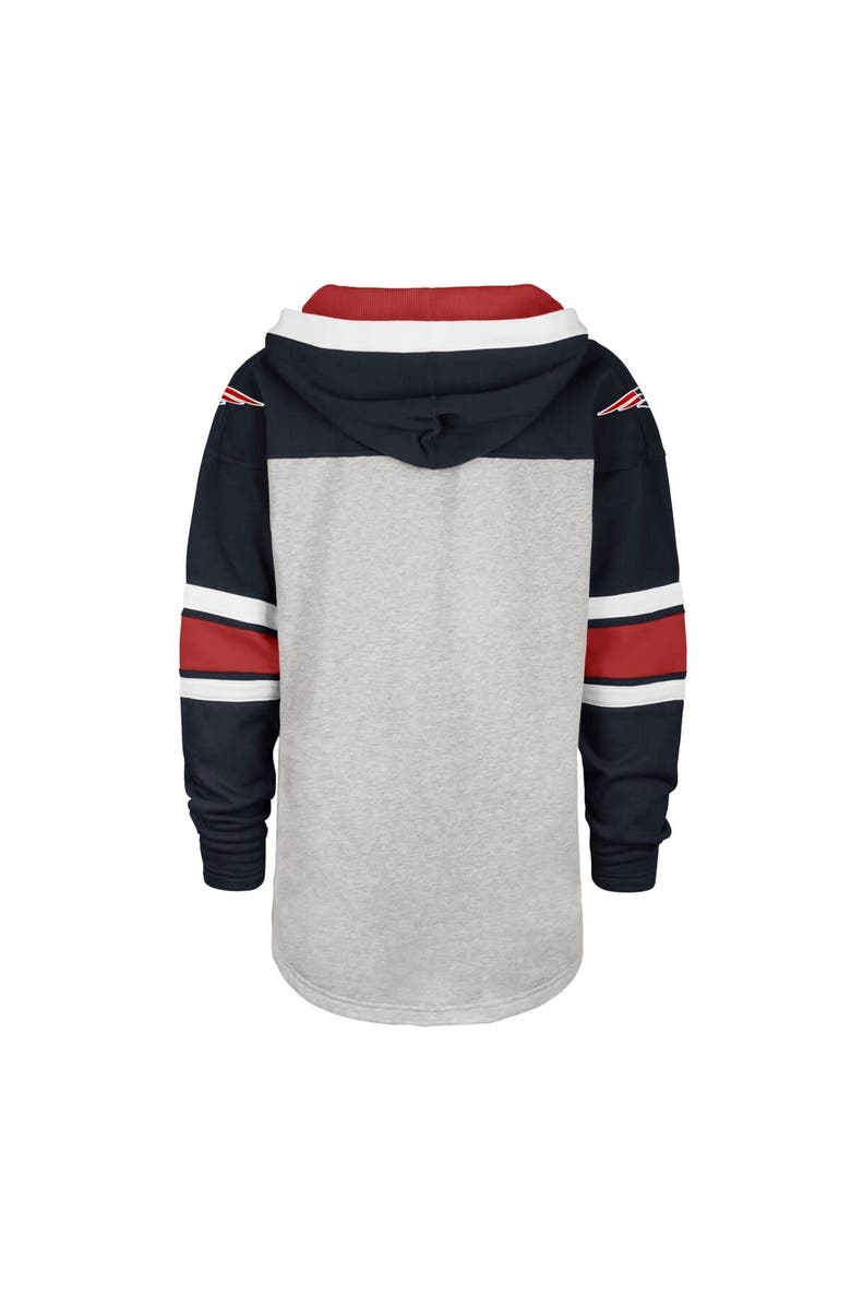 '47 Men's '47 New England Patriots Heather Gray Gridiron Lace-Up Pullover Hoodie, Alternate, color, 