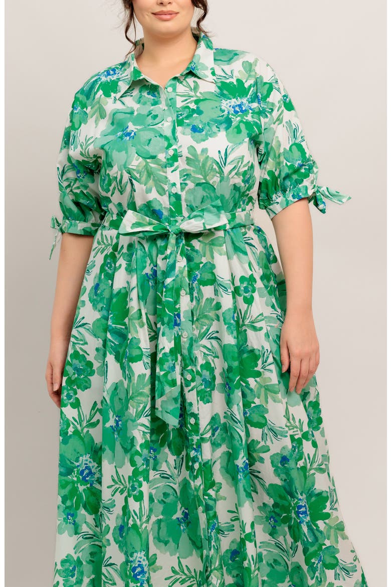 Print Midi Dress, Alternate, color, IVORY/ GREEN