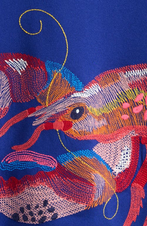 Shop Mini Boden Kids' Superstitch Lobster Embroidered Cotton T-shirt In Sapphire Blue Lobster
