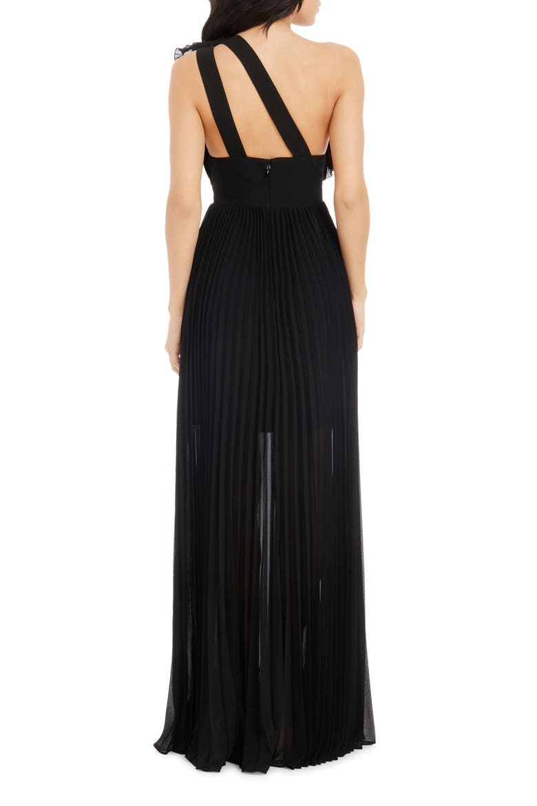 Vida One-Shoulder Pleated Chiffon Gown, Alternate, color, BLACK