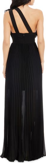 Vida One-Shoulder Pleated Chiffon Gown