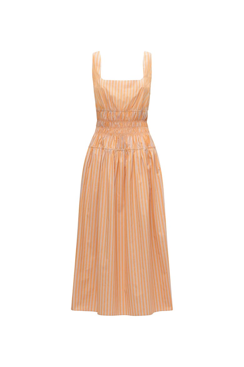 Belinda Gathered waist dress, Main, color, Orange / White