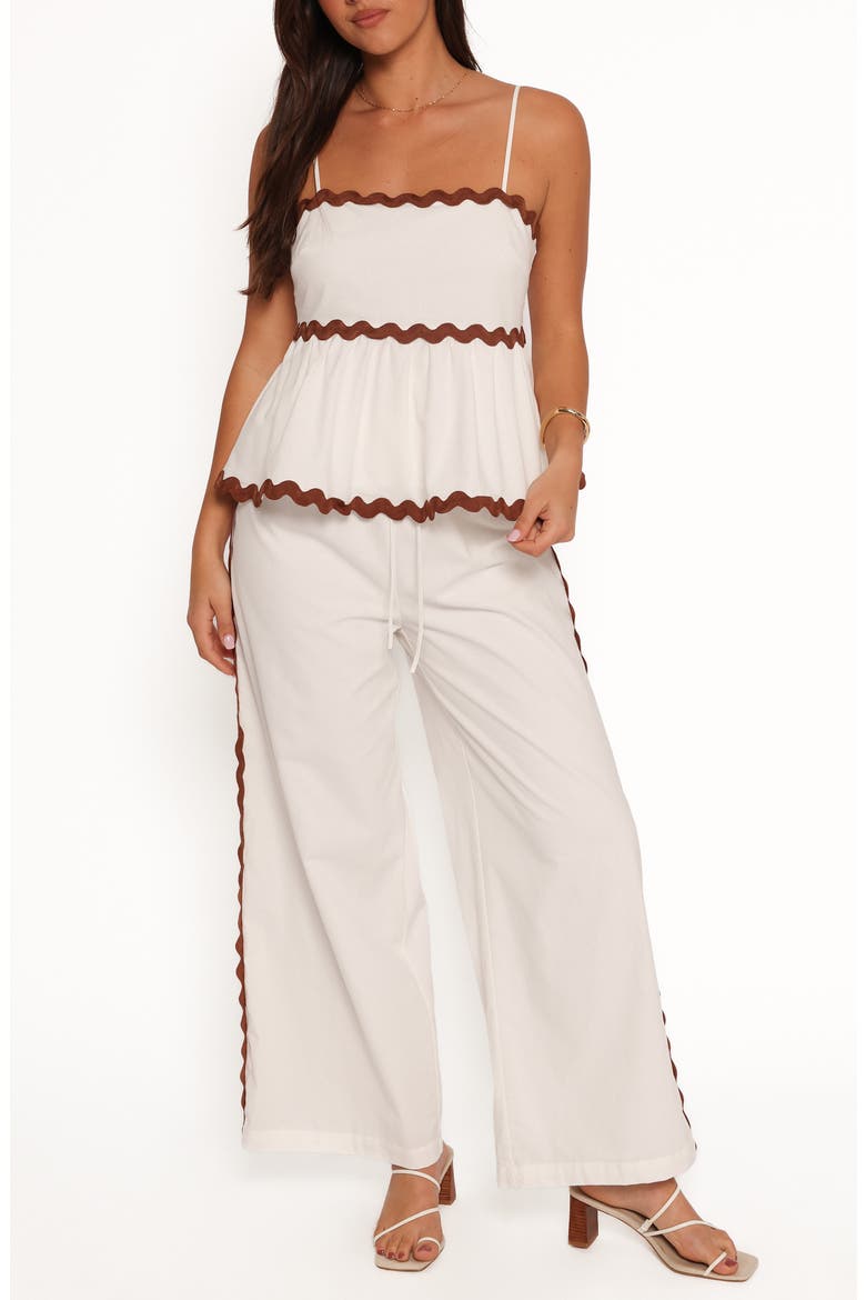 Mollymook Rickrack Trim Cotton Wide Leg Pants, Main, color, WHITE TAN