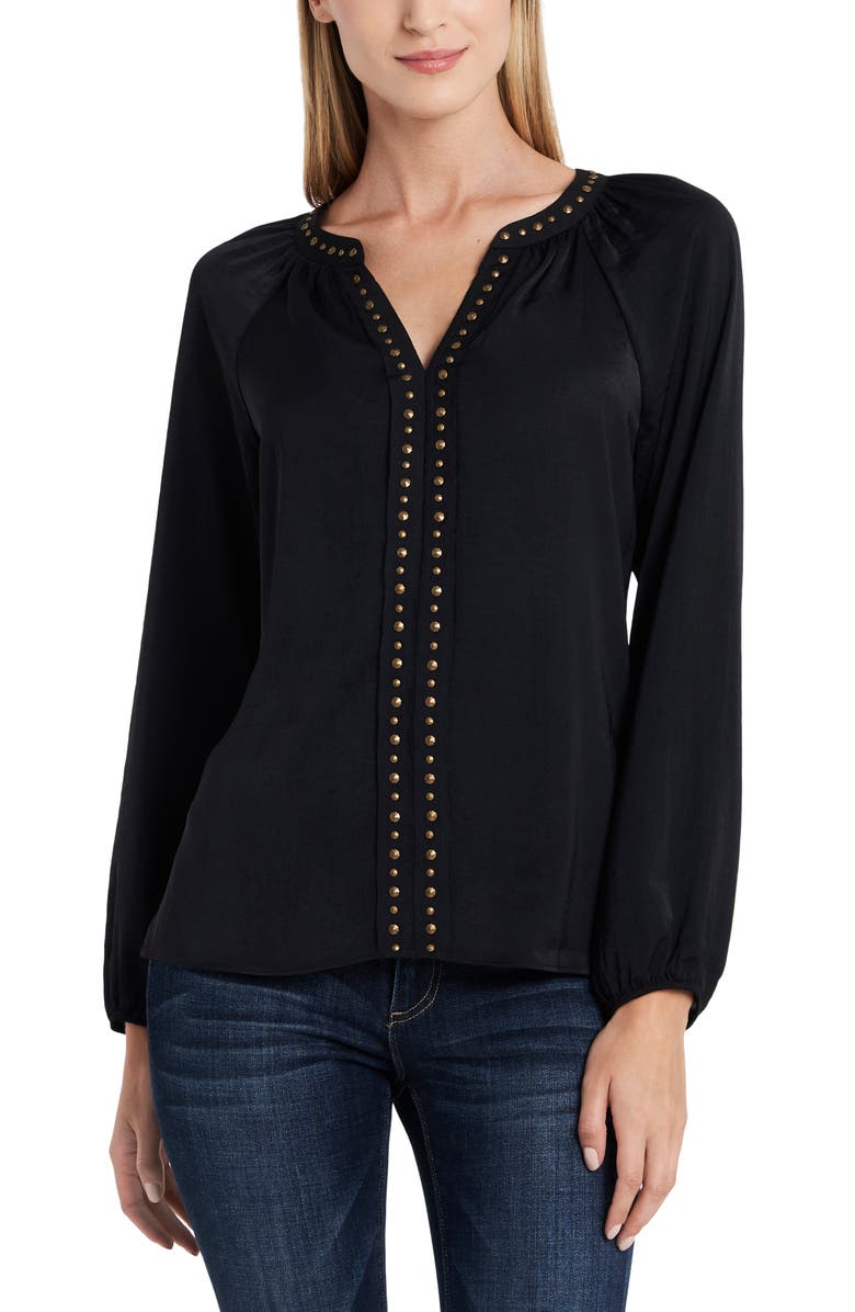 Vince Camuto Long Sleeve Rumple Stud V-Neck Blouse, Main, color, 