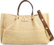 Valentino Garavani Medium VLOGO Signature Straw & Leather Tote