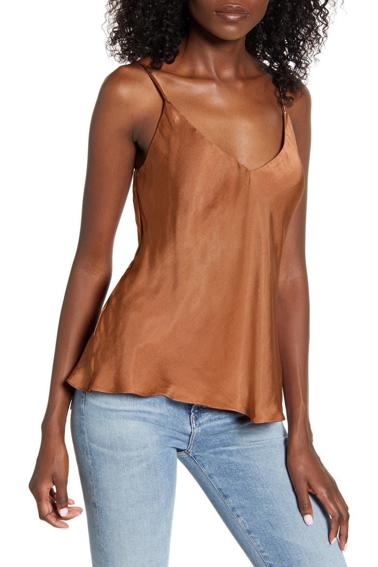 V-Neck Satin Camisole, Main, color, COPPER