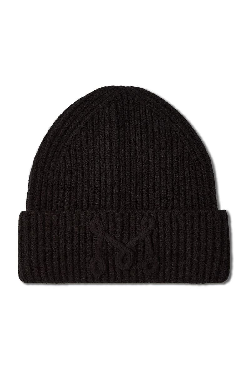 Ribbed Yarn-Embroidered Beanie, Main, color, Black