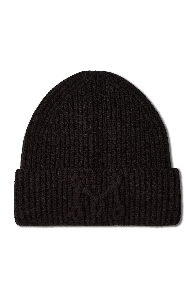 MeMoi Ribbed Yarn-Embroidered Beanie, Main, color, Black