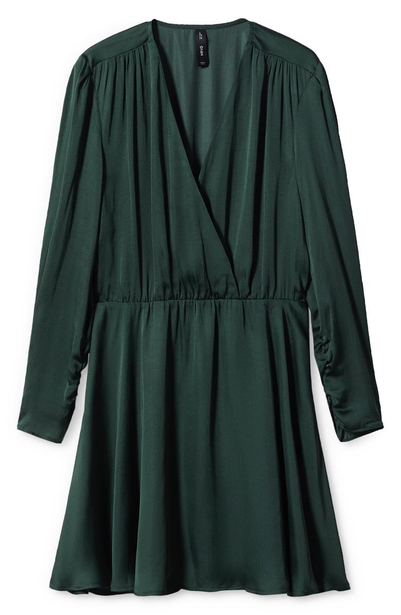 MANGO Long Sleeve Faux Wrap Satin Minidress, Alternate, color, 