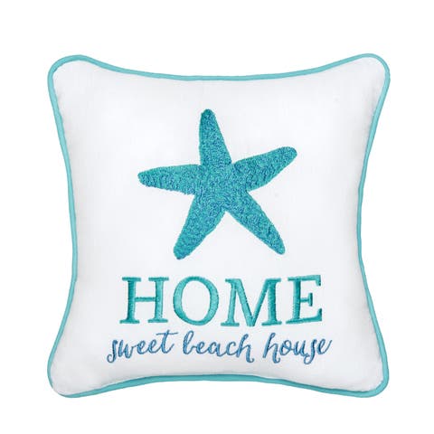 "Home Sweet Beach House" Starfish Mini Cotton Blend Accent Pillow 10" x 10"