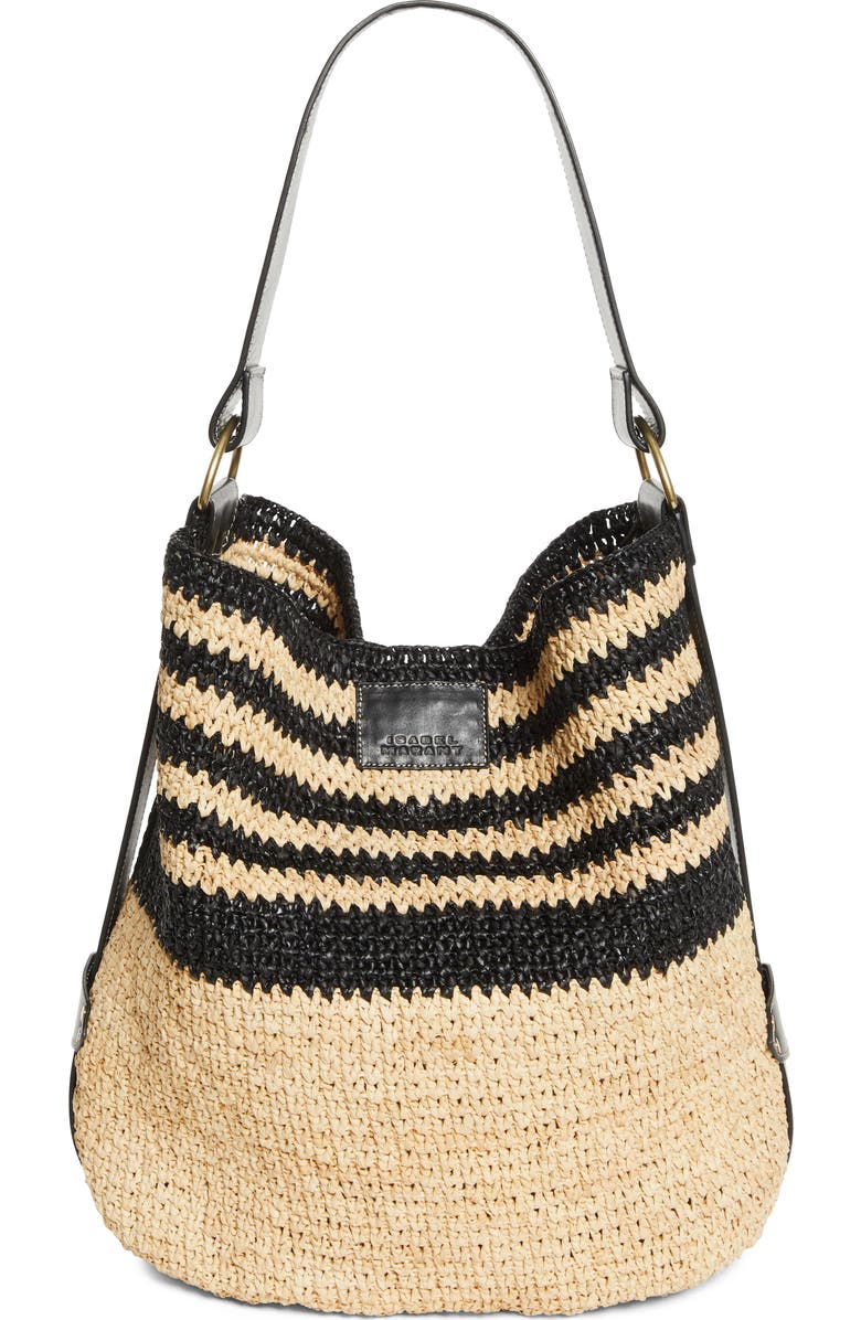 Isabel Marant Bayia Stripe Raffia Hobo Bag, Main, color, Black/ Natural