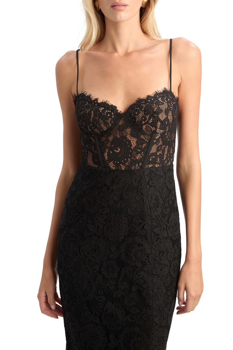 Blaine Lace Midi Dress, Alternate, color, BLACK