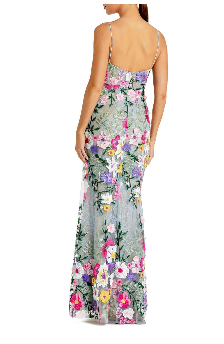 Mac Duggal Petite Floral Embroidered Sleeveless Bustier Gown, Alternate, color, Sage Multi
