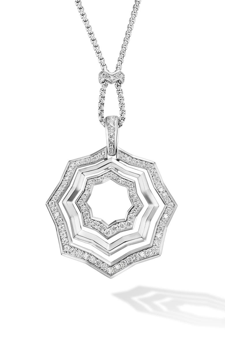 David Yurman Stax Zig Zag Pavé Diamond Pendant Necklace, Main, color,