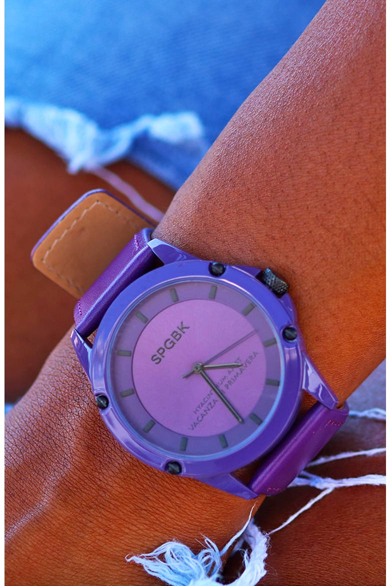 Britt Leather Strap Watch, 44mm, Alternate, color, PURPLE
