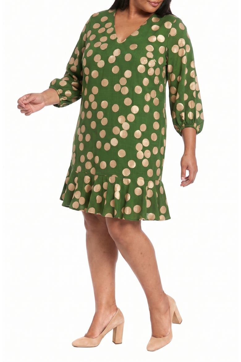 High-Low Flounce Hem Shift Dress, Alternate, color, GREEN/ TAN