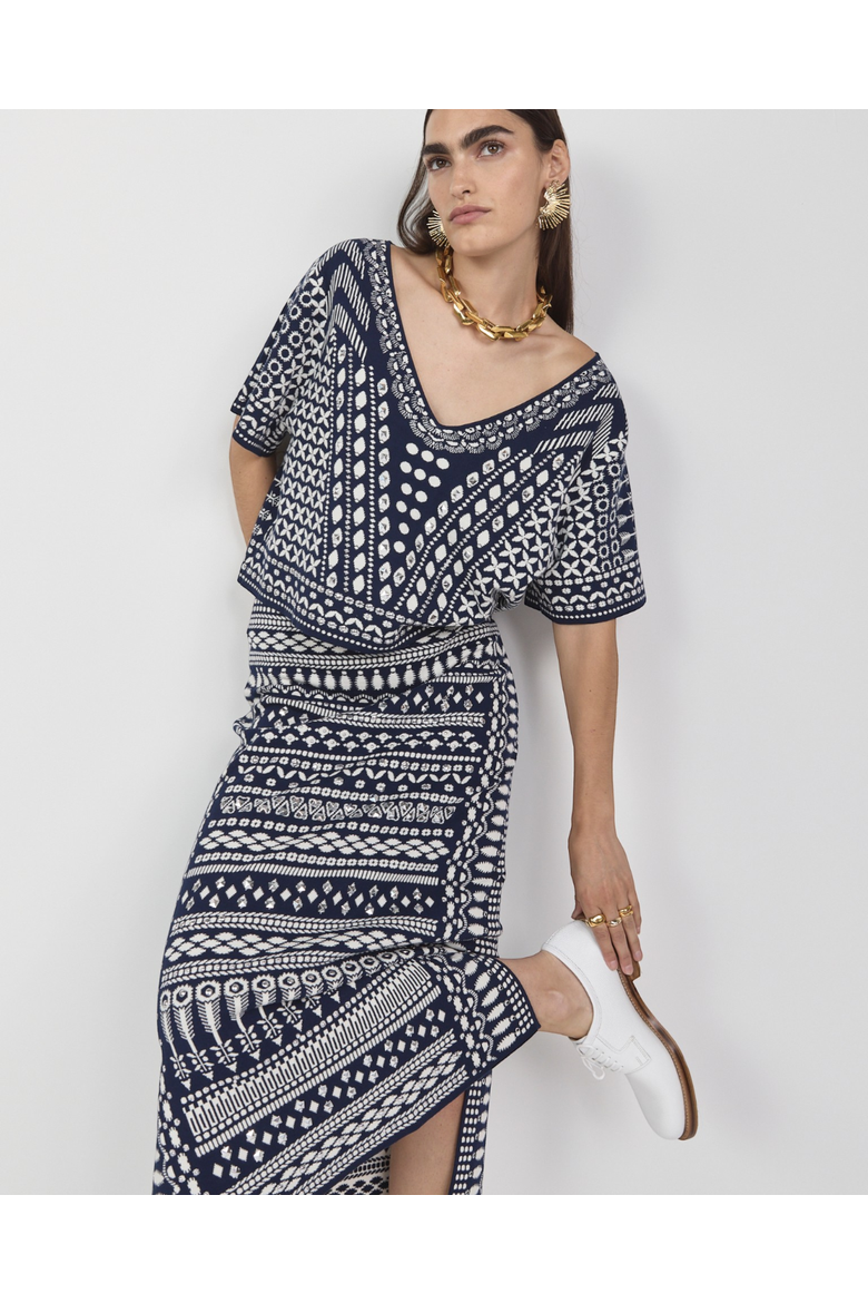Tlalli Knit Top, Alternate, color, Navy Silver