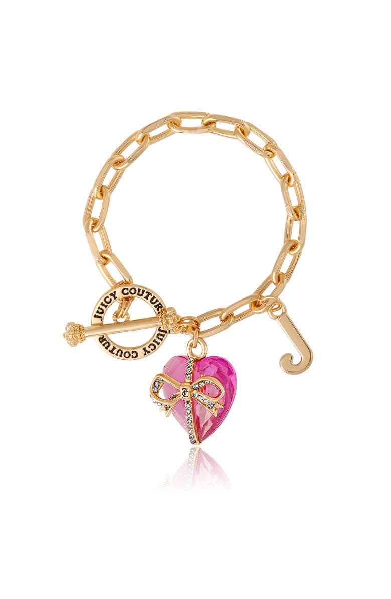 Juicy Couture Heart Stone & J Charm Bracelet, Main, color, Pink