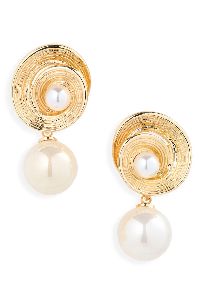 Faux Pearl Drop Earrings, Main, color, GOLD IVORY
