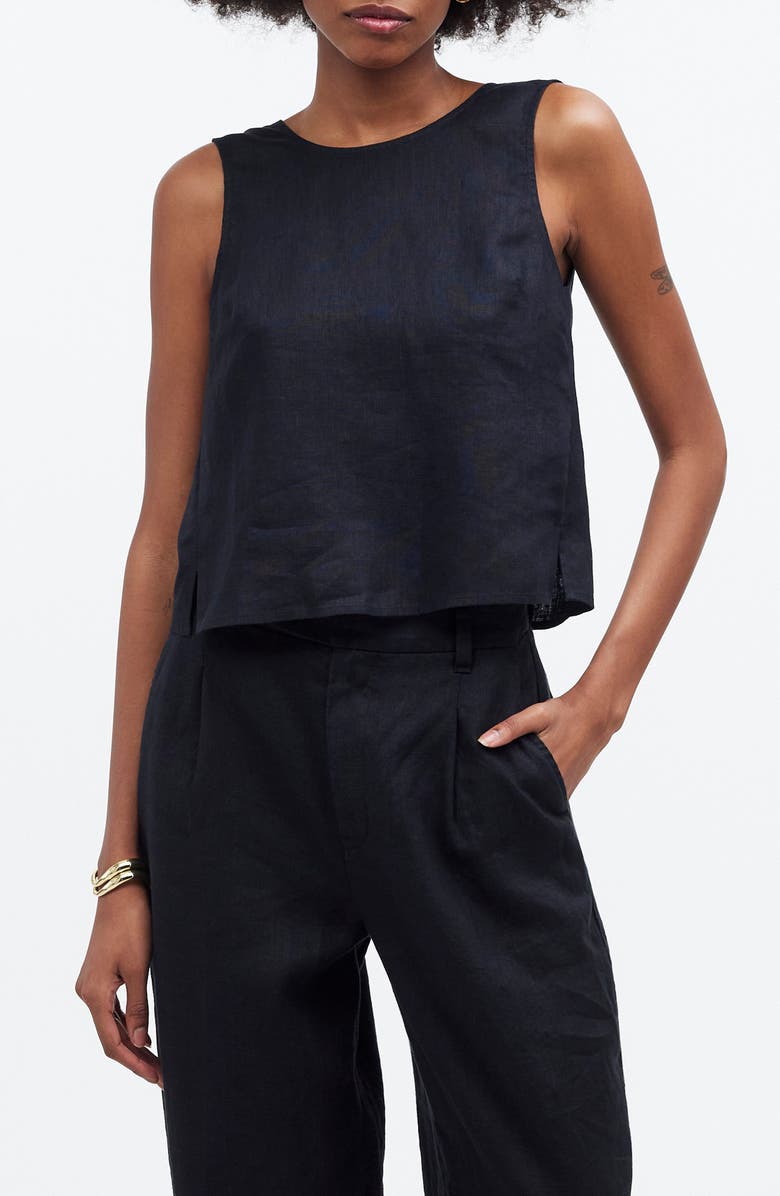 Madewell Tie Back Scoopneck Linen Tank, Main, color,