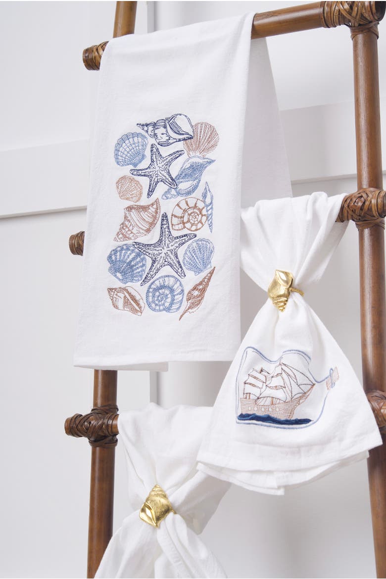 Shrimp Boat Kitchen and Bathroom Embroidered Hand Towel, Alternate, color, Red