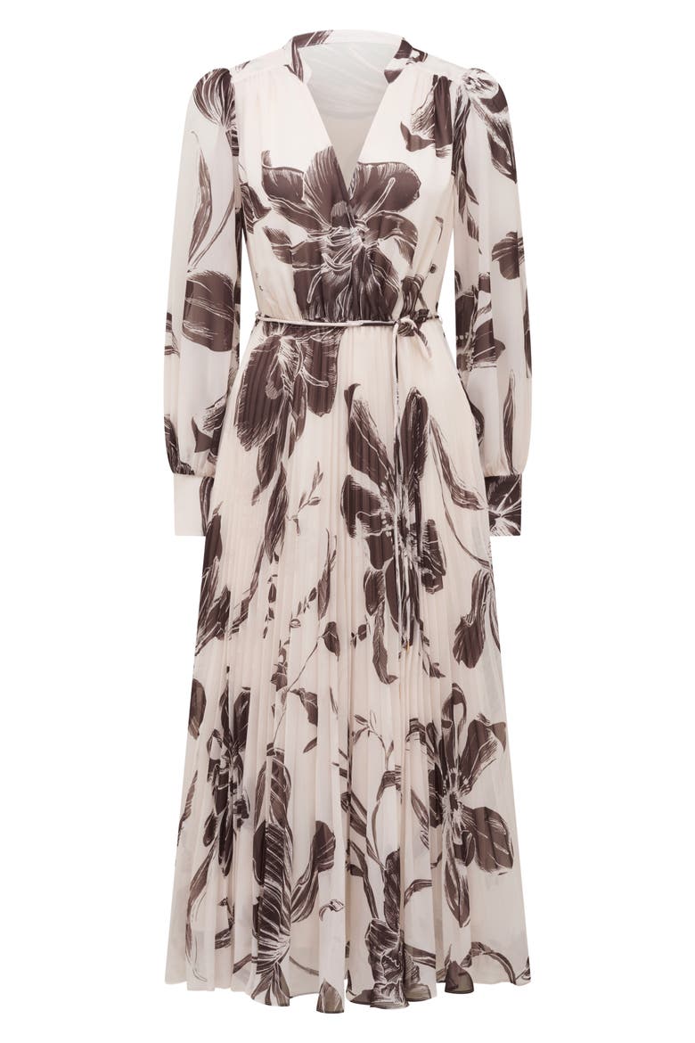 long sleeve chiffon faux wrap dress Breezy Tie-Neck Long Sleeve Chiffon Hi-Lo Dress pink S