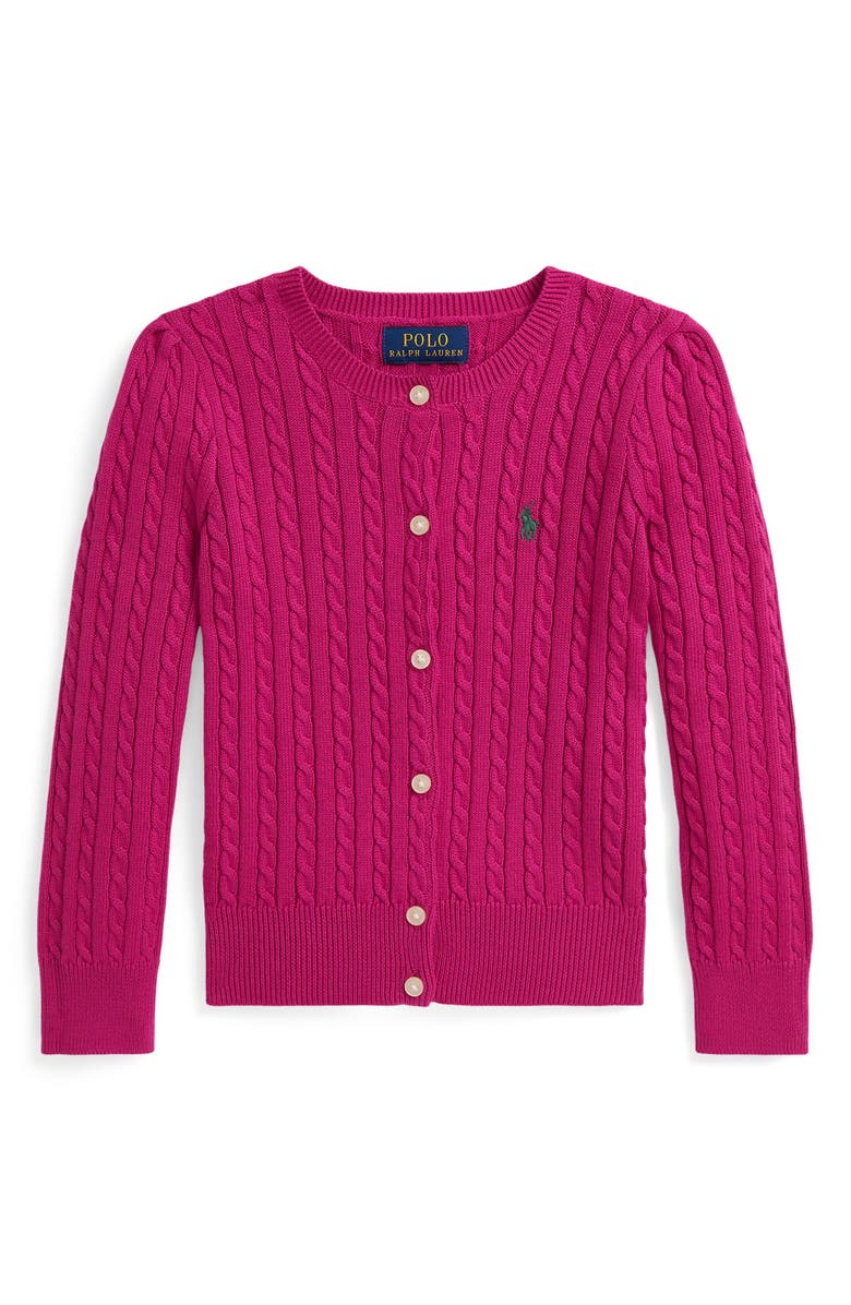 Polo Ralph Lauren Kids' Mini Cable Knit Cotton Cardigan, Main, color, Preppy Pink