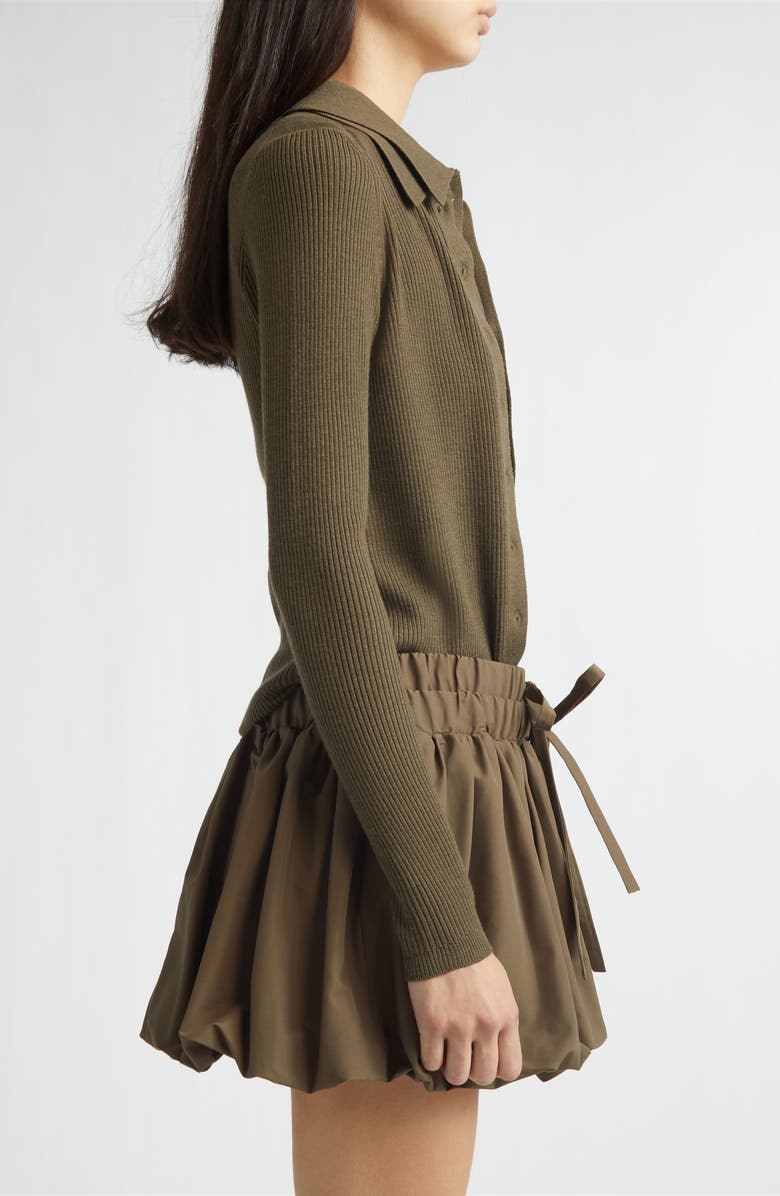 MONSE Fold-Up Slim Merino Wool Rib Cardigan, Alternate, color, Teak