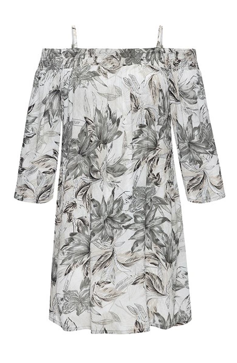 LASCANA Women's Off The Shoulder Patterned Dress, Alternate, color, Black Printed