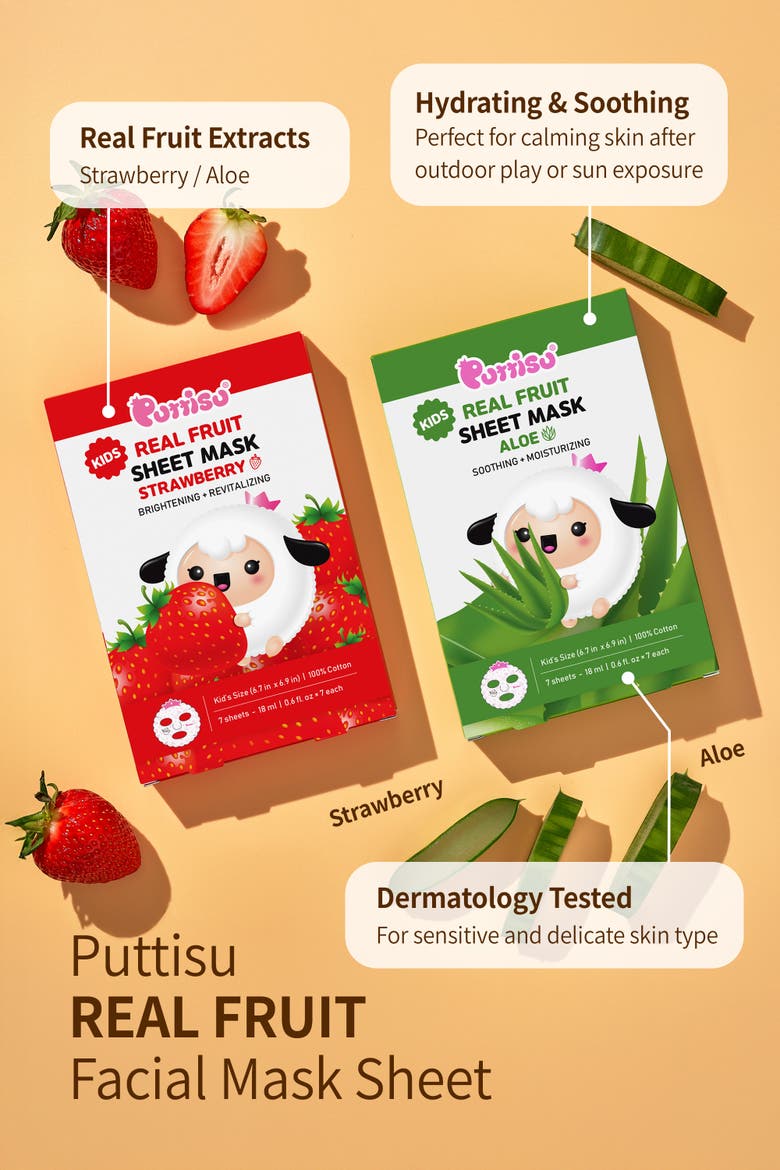 Real Fruit Facial Mask Sheet for Kids, Alternate, color, ALOE - 20 sheets
