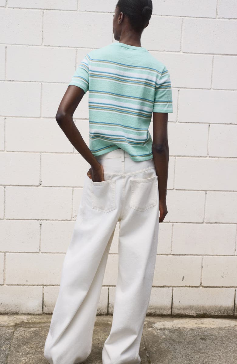 MANGO Stripe Short Sleeve Knit Shirt, Alternate, color, Mint Green