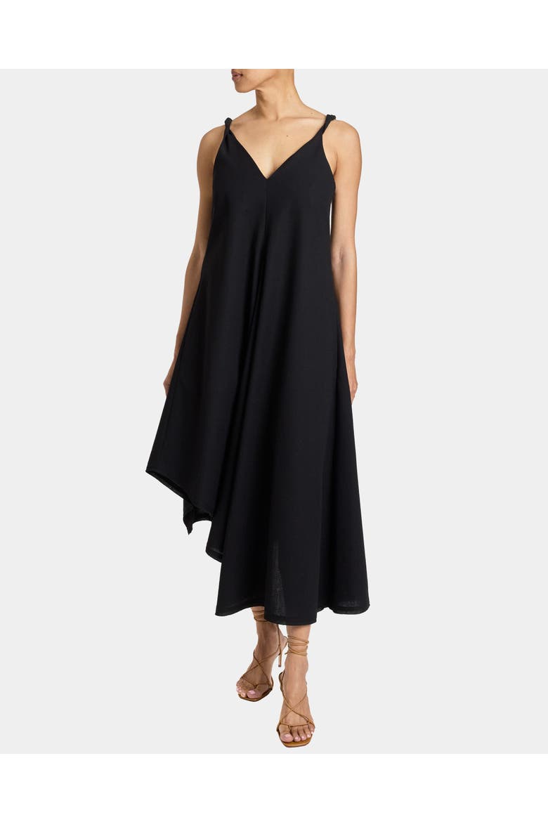 KOURT Asymmetric Sleeveless Linen Blend Midi Billow Dress, Main, color, BLACK
