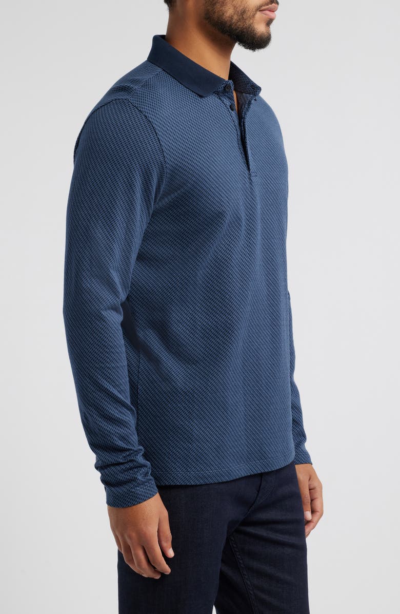 Robert Barakett Lake City Geo Pattern Long Sleeve Polo, Alternate, color, Navy