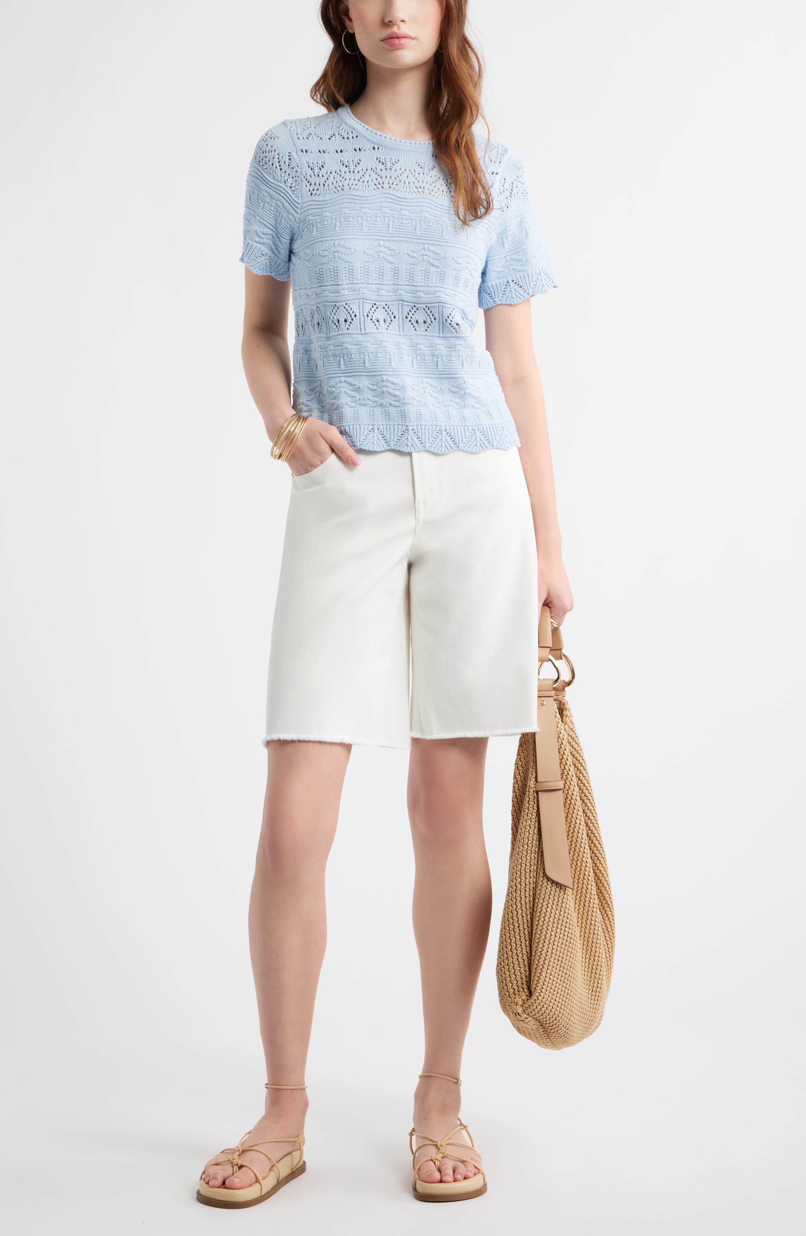 Pointelle Cotton Crewneck Sweater - image 2