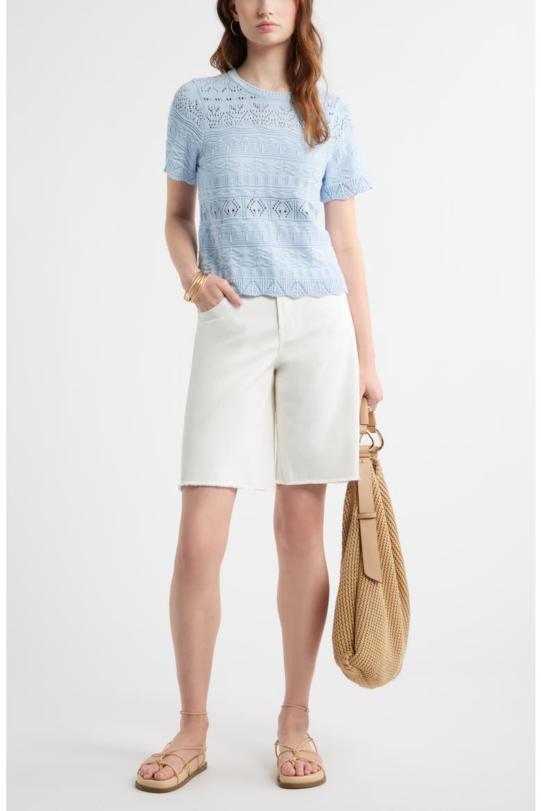 Pointelle Cotton Crewneck Sweater, Alternate, color, BLUE SKYWAY