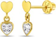 In Season Jewelry 14k CZ Heart Dangle Girl Earrings