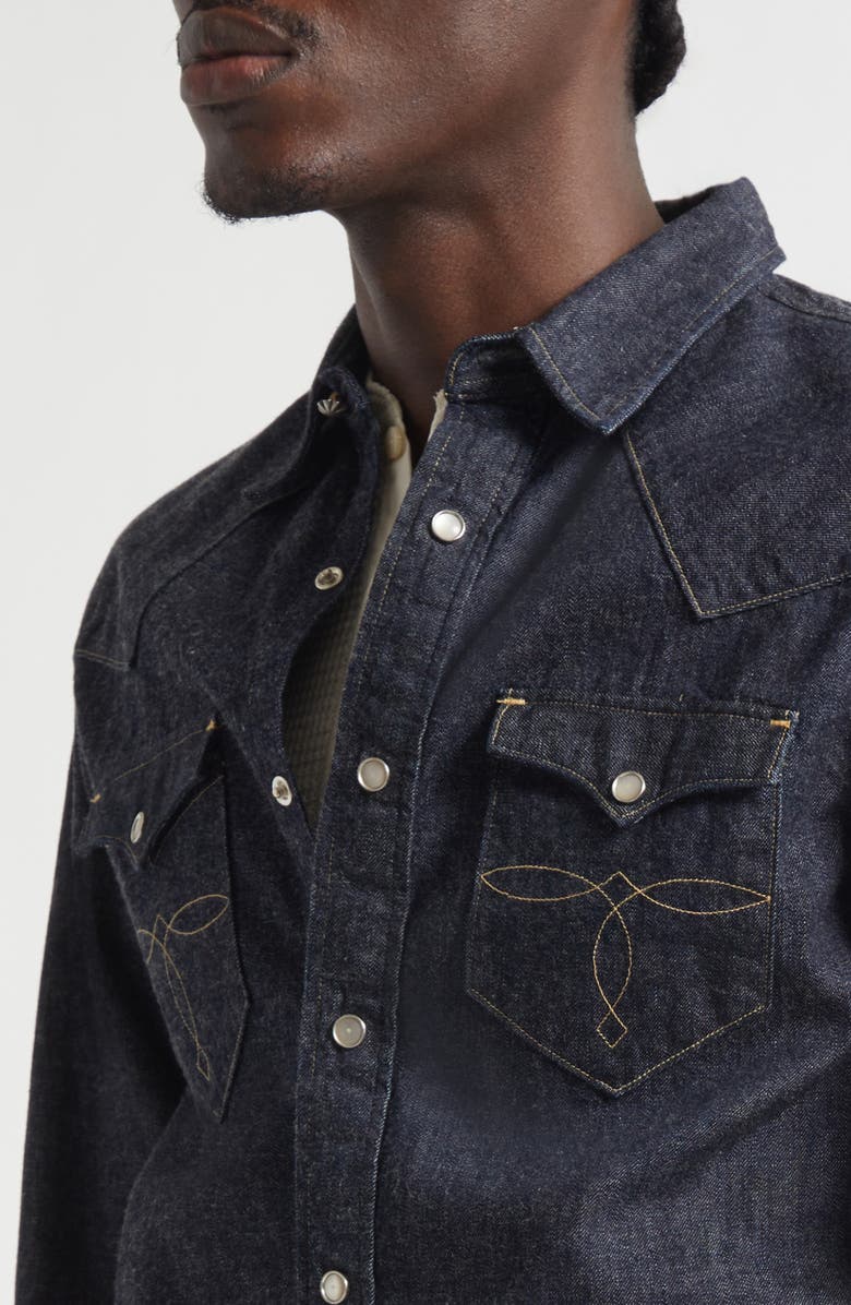 Double RL Buffalo West Slim Fit Denim Western Snap-Up Shirt, Alternate, color, 