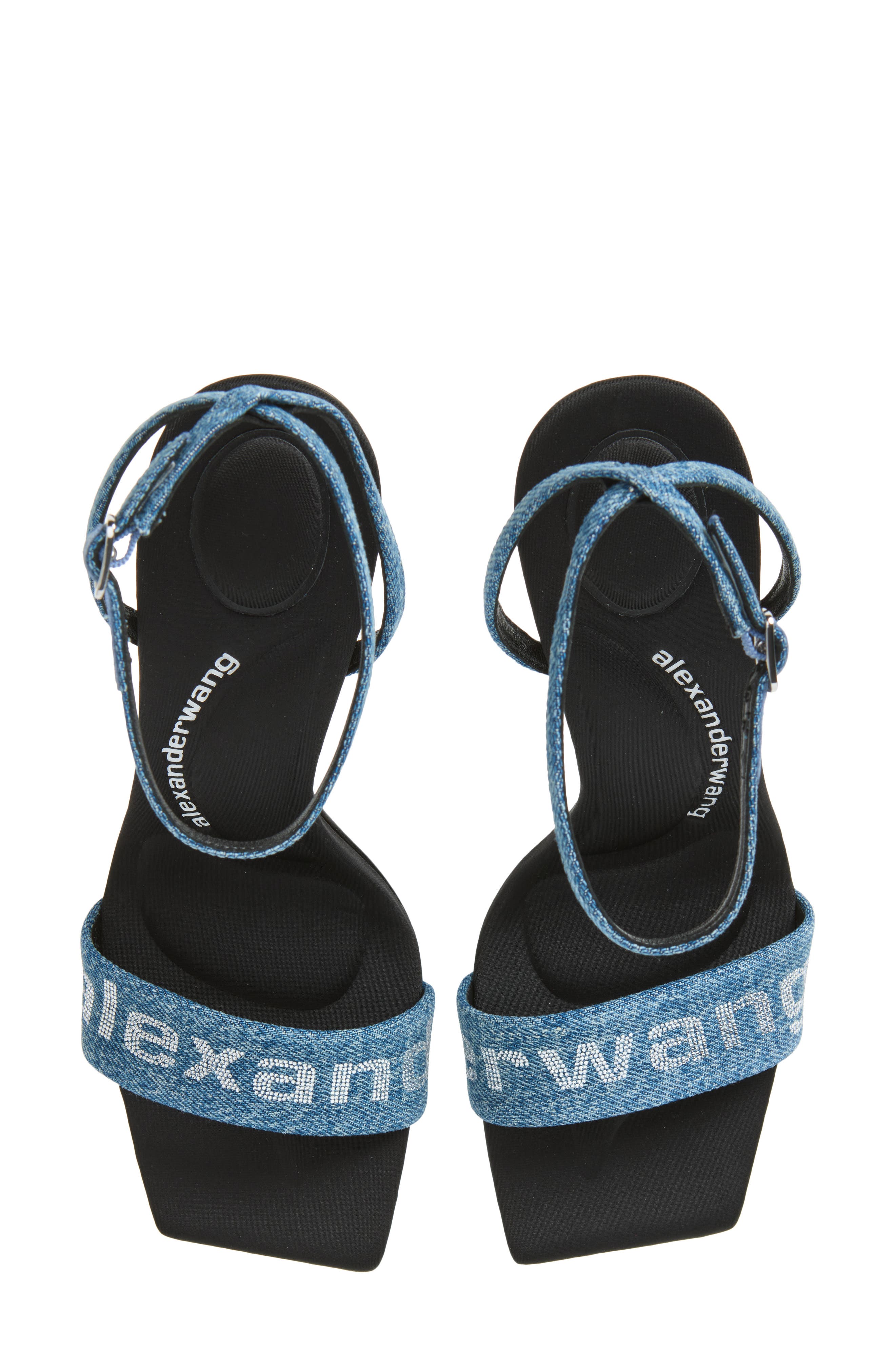 Julie Billboard Crystal Logo Ankle Strap Sandal, Alternate, color, VINTAGE MEDIUM INDIGO