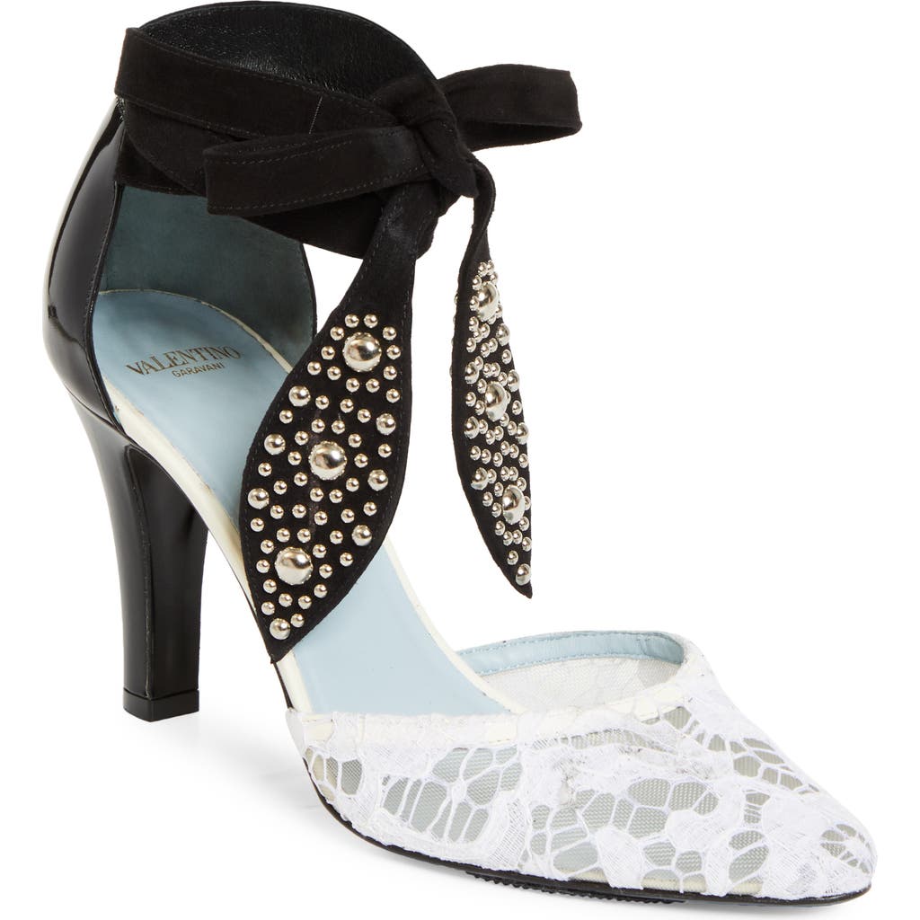 Shop Valentino Garavani Tie Ankle Strap D'orsay Pump In Ivory/nero