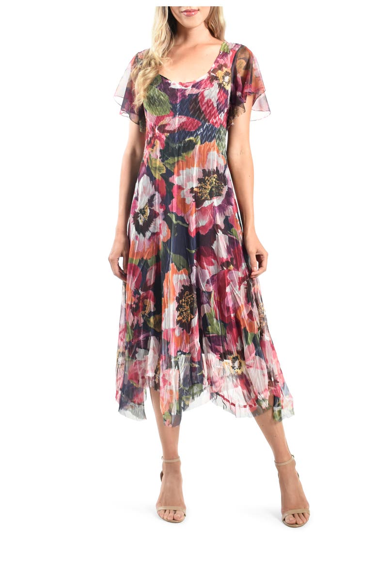 Komarov Floral Flutter Sleeve Chiffon Midi Cocktail Dress, Main, color,