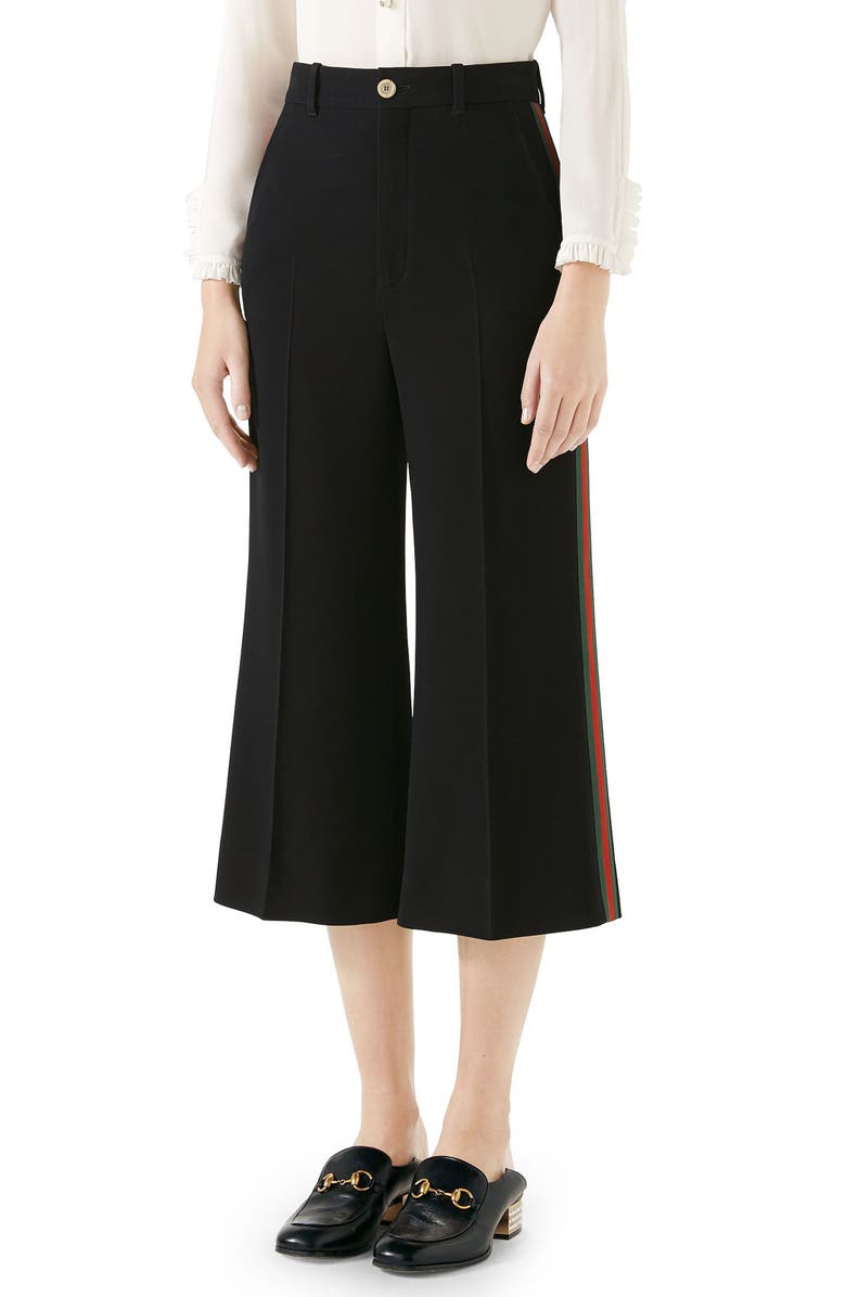 Gucci Side Stripe Cady Wide Leg Crop Pants, Main, color,