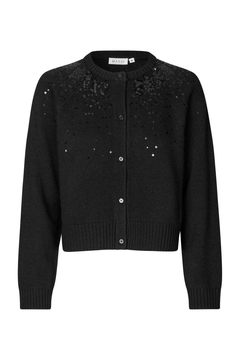 Malitana Sequined Button Front Cardigan, Alternate, color, Black