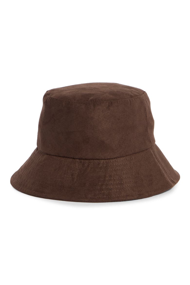 Faux Suede Bucket Hat, Main, color, BROWN