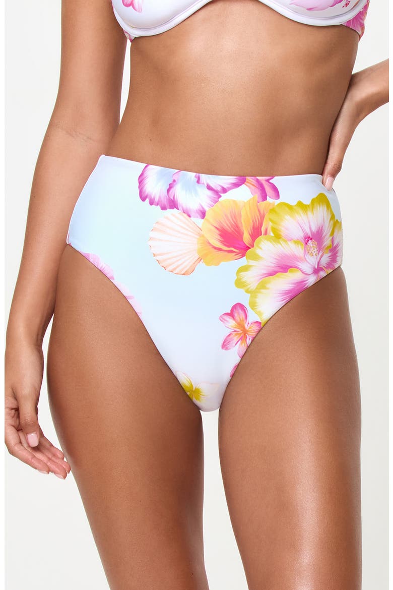 Soleil High Waist Rib Bikini Bottoms, Main, color, HIBISCUS AND PLUMERIAS OH MY