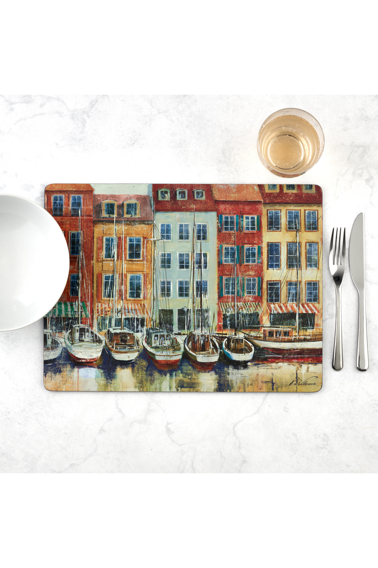 Boat Scene Set of 4 Cork Back Placemats, Alternate, color, Multi