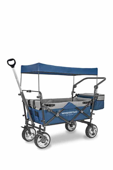 WonderFold Push & Pull Outdoor Folding Wagon with Canopy - Blue