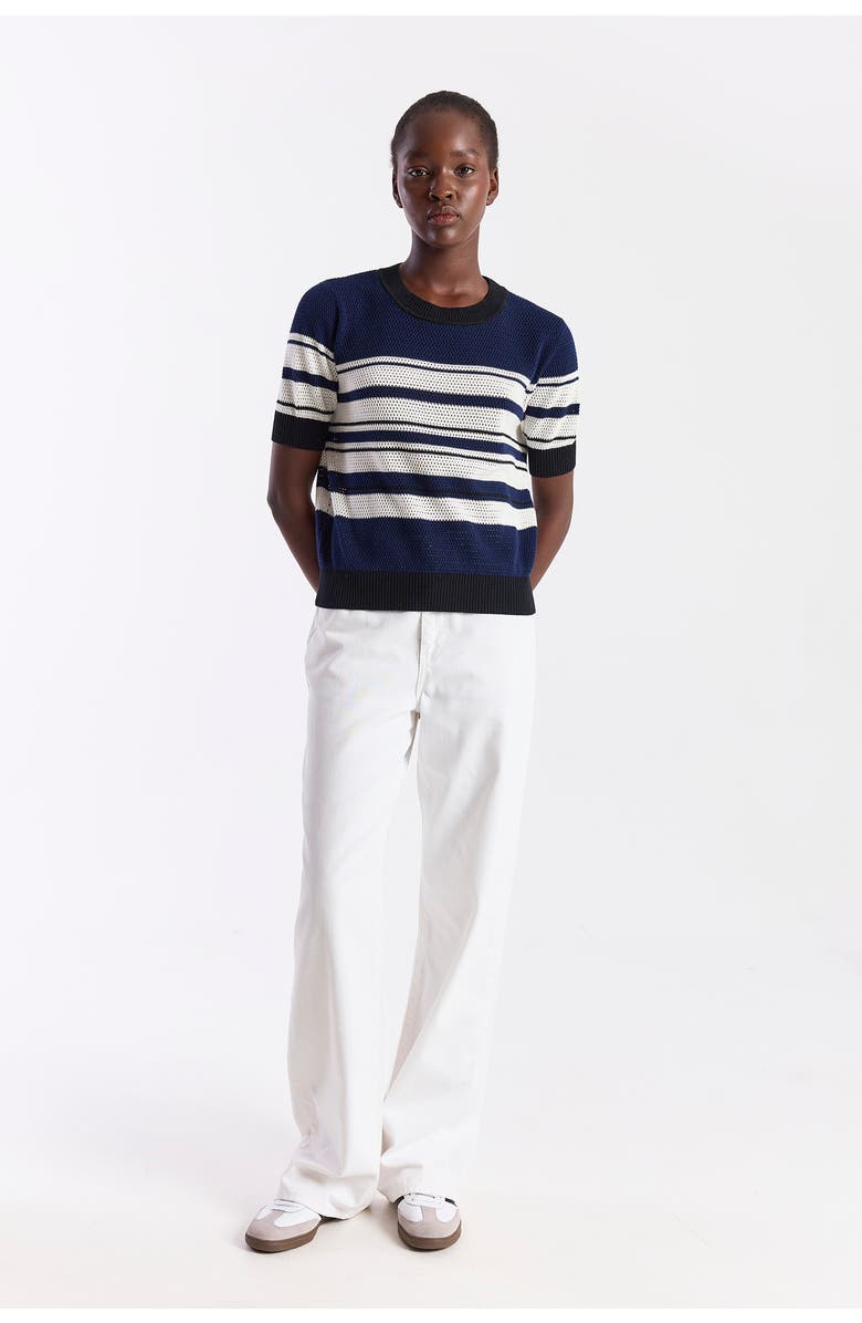 WISPR Textured Stripe Crewneck Top, Alternate, color, Navy/Ivory, Black